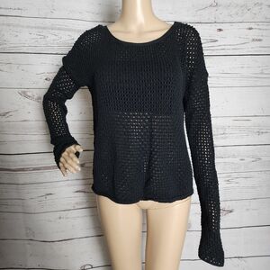 Maison Olga Black Open Knit Cotton Sweater Size 01